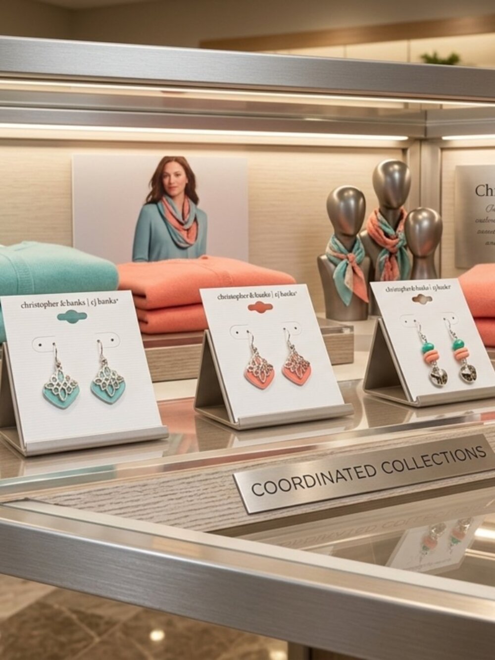 Christopher & Banks  3-Pair Earring Set a  mix of teal, coral, and silver styles
